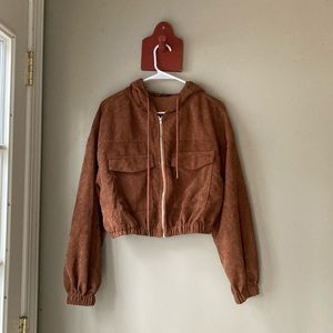 Shein Brown Cropped Lightweight Corduroy Utility Jacket 6